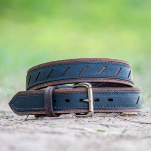 Leather Belt With Blue Strip