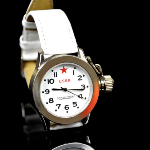 Vintage Military-Style Mechanical Watch with White Strap