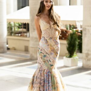 Women's Lace and Printed Mermaid Maxi Dress - Boho Chic Style