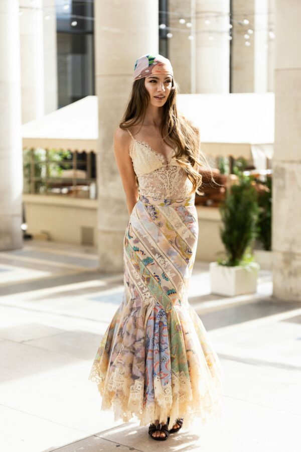 Women's Lace and Printed Mermaid Maxi Dress - Boho Chic Style