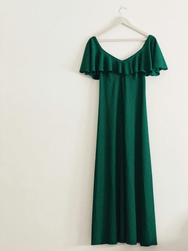 Women's Emerald Green Maxi Dress - Elegant Ruffled Detail