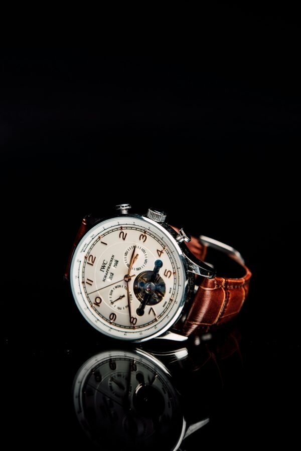 IWC Portofino Hand-Wound Monopusher Chronograph - Elegant Ivory Dial & Leather Strap