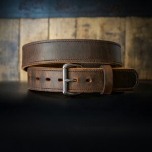 Distressed Brown Leather Belt - Rugged Style with Silver Buckle