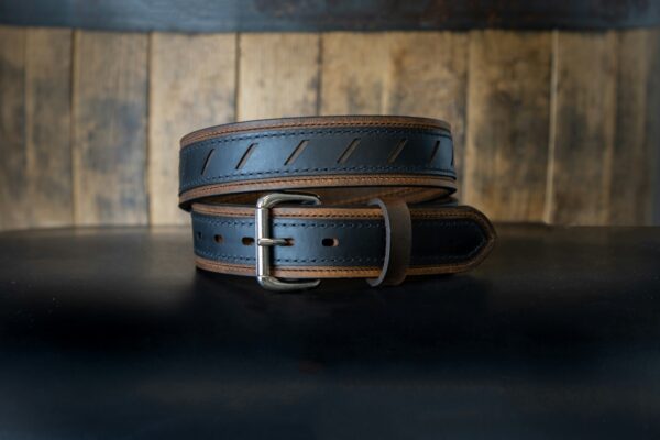 Two-Tone Leather Belt - Handcrafted with Detailed Stitching